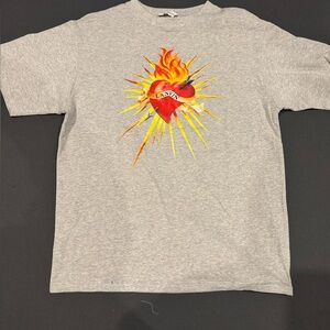 Gray T-Shirt with Heart and Flame Graphic